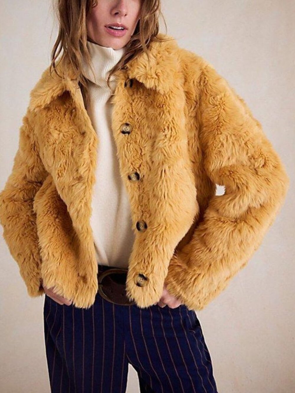 Free People Alice Throw On Faux Fur Jacket Orange New - Picture 1 of 7